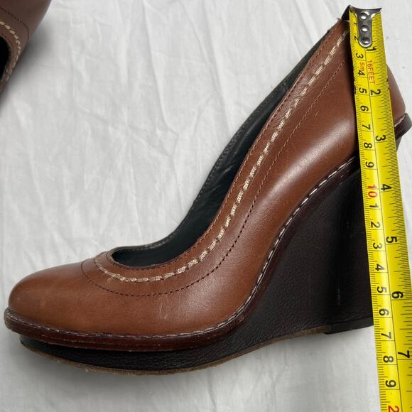 True Religion Women's Size 8.5 Handmade RUST Leather Wedge Heels50 - Picture 5 of 8